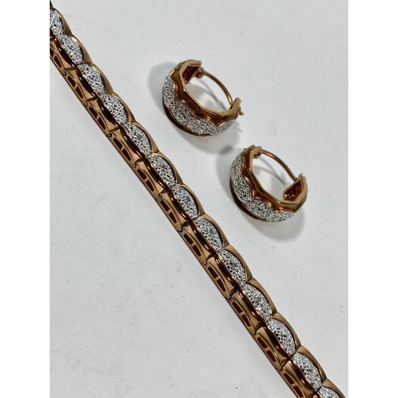 Technibond Diamond Accent and Sterling With Gold Wash Bracelet And Earrings Set - Picture 3 of 9